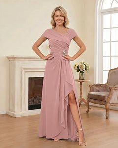 Chiffon-Mother-of-the-Bride-Dress-with-Cap-Sleeves-with-Slit-Blushing-Pink-1