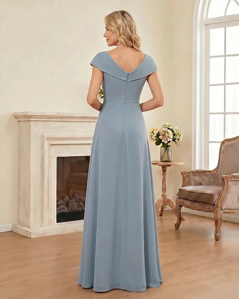 Chiffon-Mother-of-the-Bride-Dress-with-Cap-Sleeves-with-Slit-Dusty-Blue-2