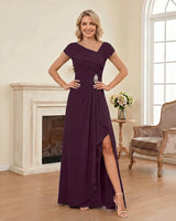 Chiffon-Mother-of-the-Bride-Dress-with-Cap-Sleeves-with-Slit-Plum-1
