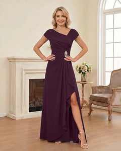 Chiffon-Mother-of-the-Bride-Dress-with-Cap-Sleeves-with-Slit-Plum-1