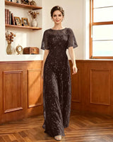 Embroidered-Lace-Sheer-Mesh-Mother-of-the-Bride-Dress-Brown-1