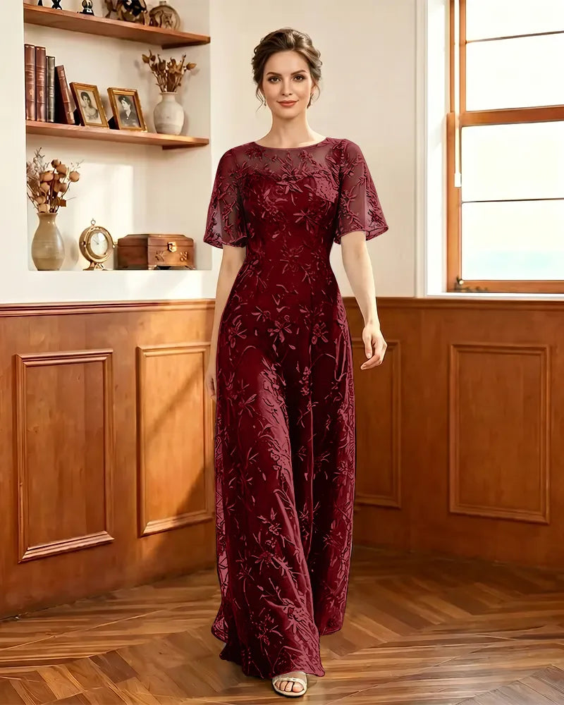 Embroidered-Lace-Sheer-Mesh-Mother-of-the-Bride-Dress-Burgundy-1