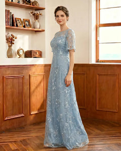 Embroidered-Lace-Sheer-Mesh-Mother-of-the-Bride-Dress-Dusty-Blue-3