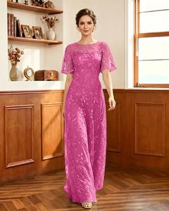 Embroidered-Lace-Sheer-Mesh-Mother-of-the-Bride-Dress-Fuchsia-1