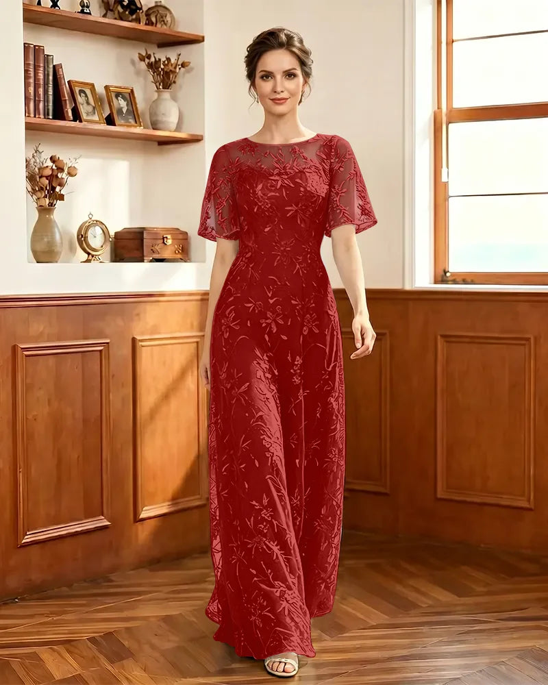 Embroidered-Lace-Sheer-Mesh-Mother-of-the-Bride-Dress-Red-1