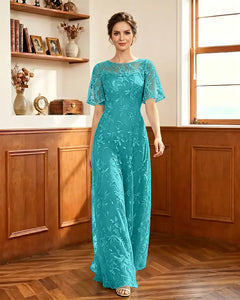Embroidered-Lace-Sheer-Mesh-Mother-of-the-Bride-Dress-Turquoise-1