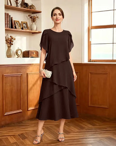 Tiered-Chiffon-Mother-of-Bride-Dress-with-Flutter-Sleeves-Brown-1