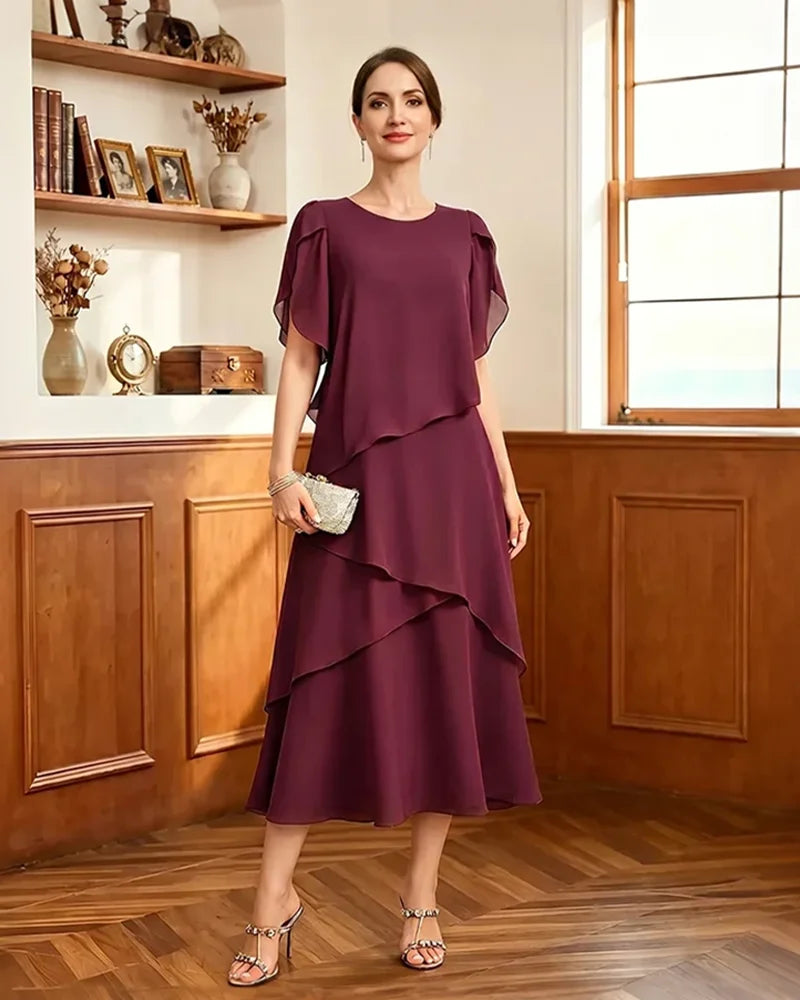 Tiered-Chiffon-Mother-of-Bride-Dress-with-Flutter-Sleeves-Burgundy-1