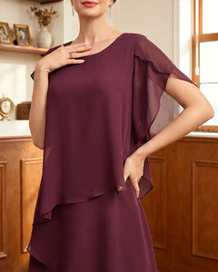 Tiered-Chiffon-Mother-of-Bride-Dress-with-Flutter-Sleeves-Burgundy-4