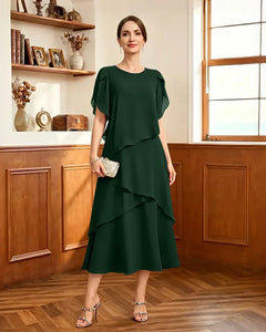 Tiered-Chiffon-Mother-of-Bride-Dress-with-Flutter-Sleeves-Emerald-1
