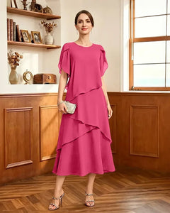 Tiered-Chiffon-Mother-of-Bride-Dress-with-Flutter-Sleeves-Hot-Pink-1