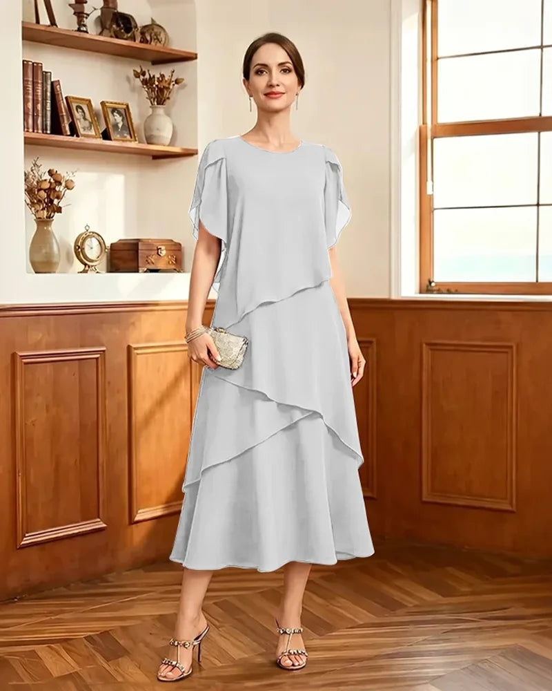 Tiered-Chiffon-Mother-of-Bride-Dress-with-Flutter-Sleeves-Ivory-1