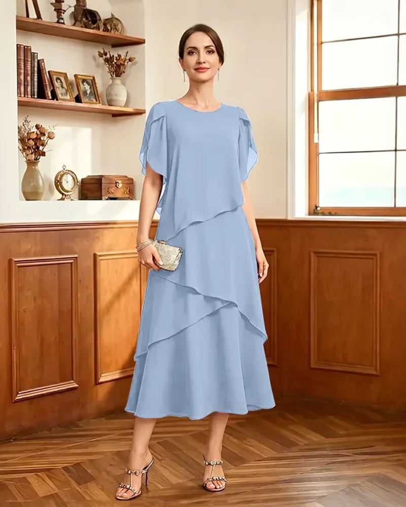 Tiered-Chiffon-Mother-of-Bride-Dress-with-Flutter-Sleeves-Lavender-1
