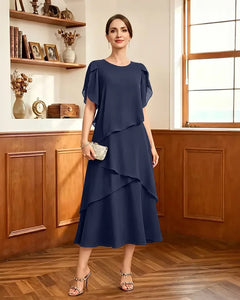 Tiered-Chiffon-Mother-of-Bride-Dress-with-Flutter-Sleeves-Navy-Blue-1