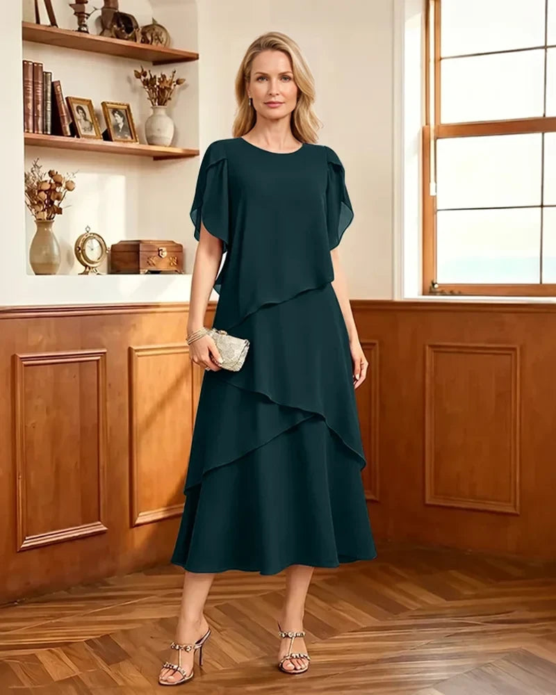 Tiered-Chiffon-Mother-of-Bride-Dress-with-Flutter-Sleeves-Peacock-1