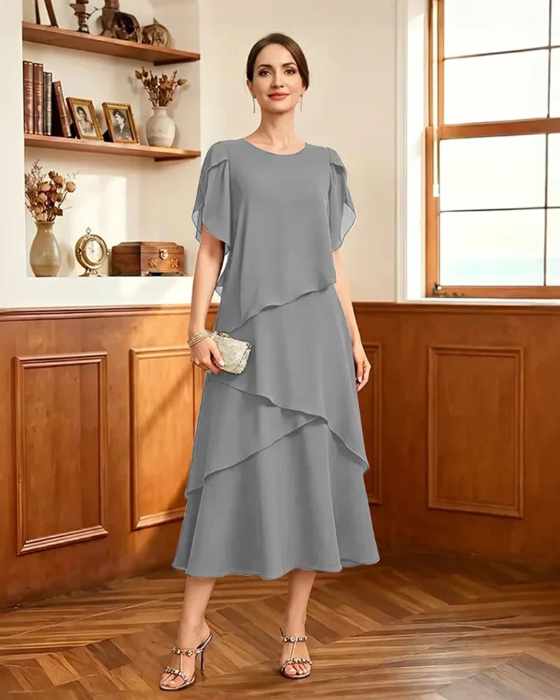 Tiered-Chiffon-Mother-of-Bride-Dress-with-Flutter-Sleeves-Silver-1