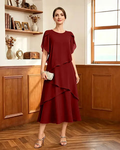 Tiered-Chiffon-Mother-of-Bride-Dress-with-Flutter-Sleeves-Terracotta-1