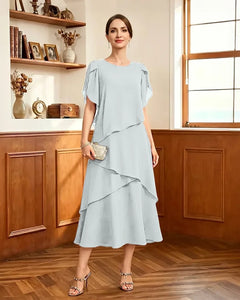 Tiered-Chiffon-Mother-of-Bride-Dress-with-Flutter-Sleeves-White-1