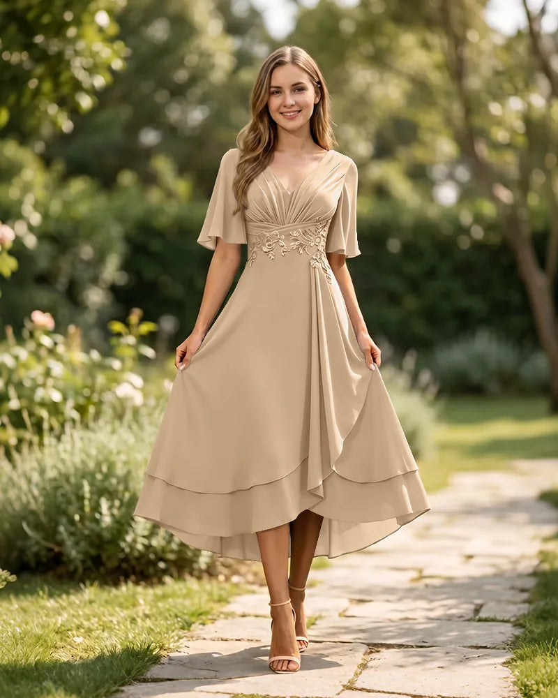 High-Low-Mother-of-the-Bride-Chiffon-Dress-with-V-Neck-Champagne-1