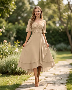 High-Low-Mother-of-the-Bride-Chiffon-Dress-with-V-Neck-Champagne-1