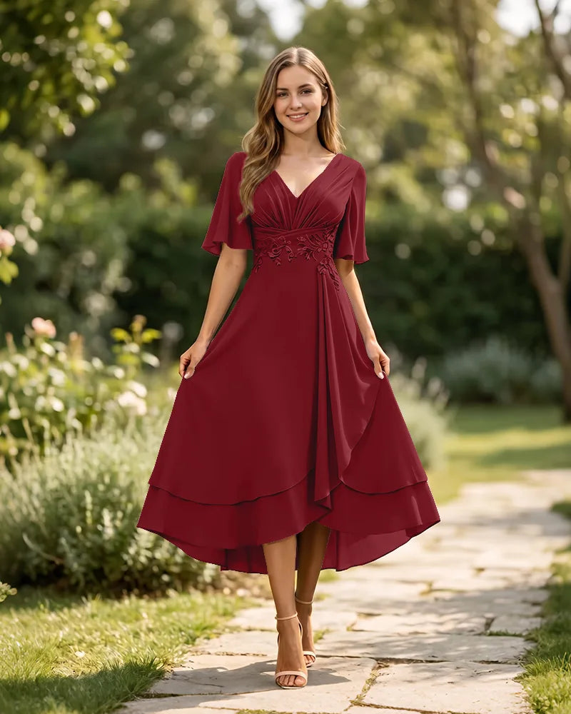 High-Low-Mother-of-the-Bride-Chiffon-Dress-with-V-Neck-Desert-Rose-1