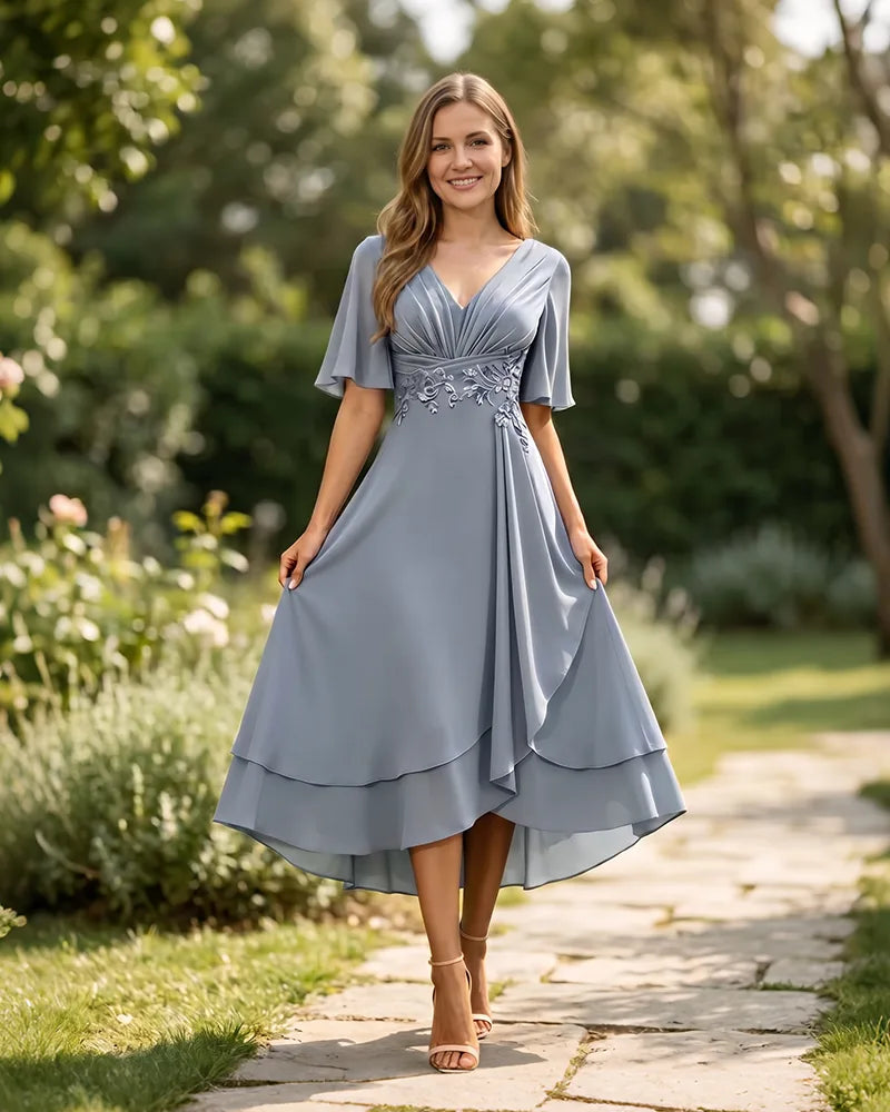 High-Low-Mother-of-the-Bride-Chiffon-Dress-with-V-Neck-Dusty-Blue-1