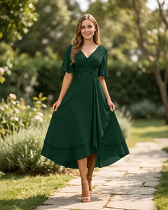 High-Low-Mother-of-the-Bride-Chiffon-Dress-with-V-Neck-Emerald-1