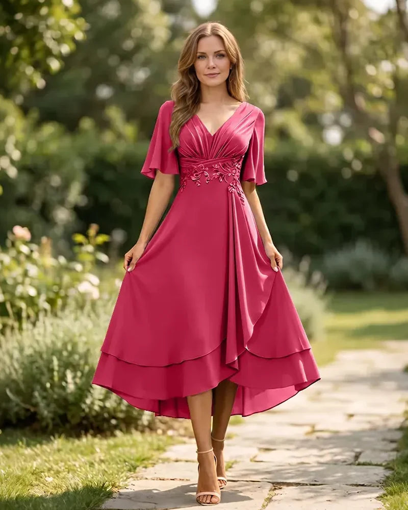 High-Low-Mother-of-the-Bride-Chiffon-Dress-with-V-Neck-Hot-Pink-1