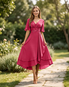 High-Low-Mother-of-the-Bride-Chiffon-Dress-with-V-Neck-Hot-Pink-1