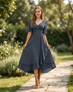 High-Low-Mother-of-the-Bride-Chiffon-Dress-with-V-Neck-Navy-Blue-1