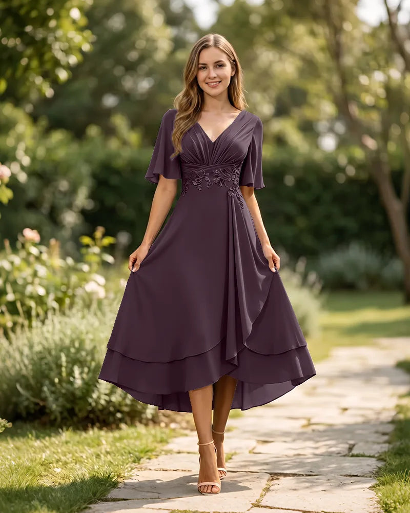 High-Low-Mother-of-the-Bride-Chiffon-Dress-with-V-Neck-Plum-1