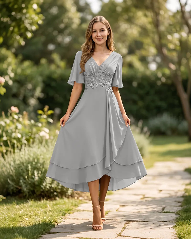 High-Low-Mother-of-the-Bride-Chiffon-Dress-with-V-Neck-Silver-1