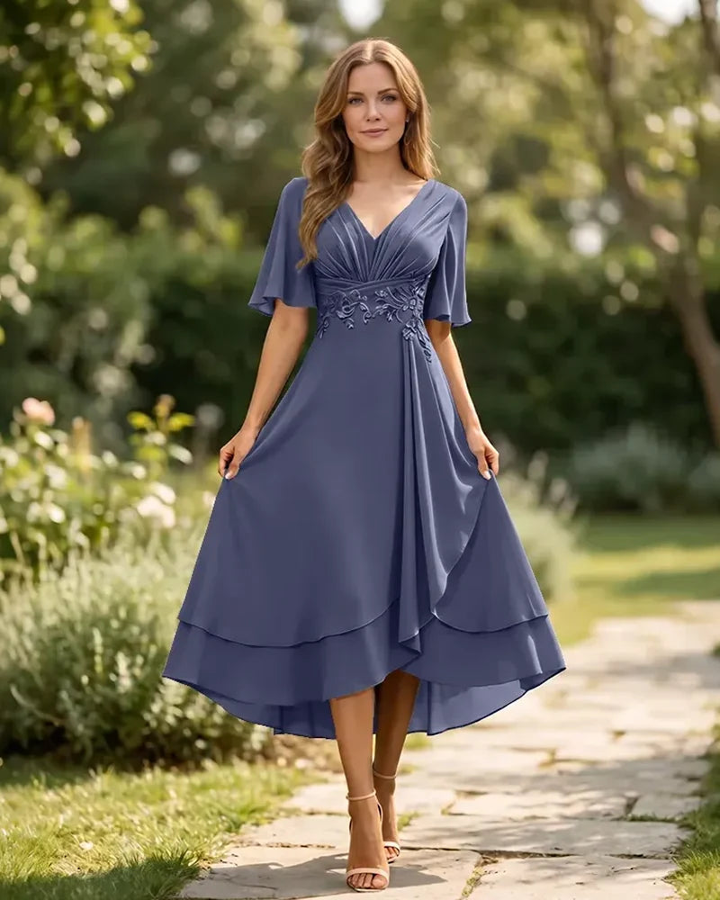 High-Low-Mother-of-the-Bride-Chiffon-Dress-with-V-Neck-Steel-Blue-1