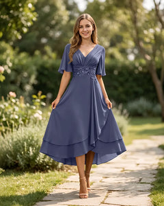 High-Low-Mother-of-the-Bride-Chiffon-Dress-with-V-Neck-Steel-Blue-1
