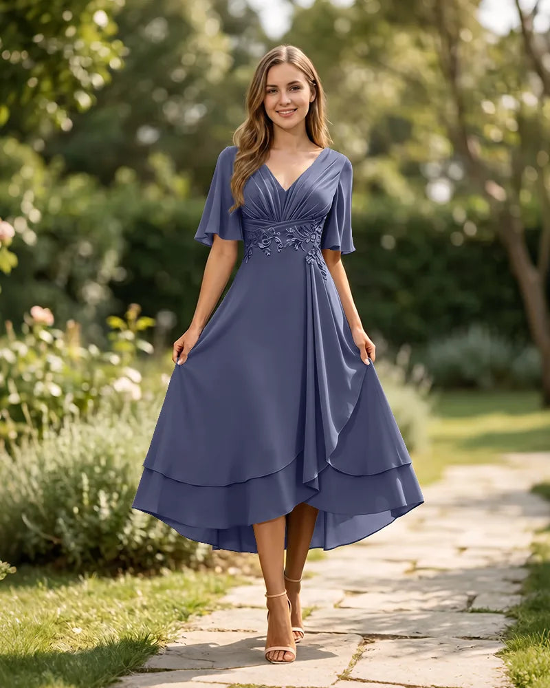 High-Low-Mother-of-the-Bride-Chiffon-Dress-with-V-Neck-Steel-Blue-1