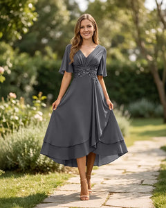 High-Low-Mother-of-the-Bride-Chiffon-Dress-with-V-Neck-Steel-Grey-1