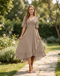 High-Low-Mother-of-the-Bride-Chiffon-Dress-with-V-Neck-Taupe-1