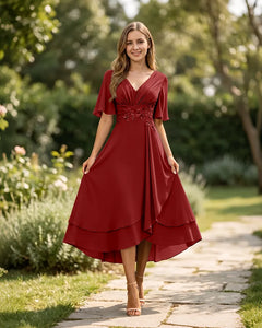 High-Low-Mother-of-the-Bride-Chiffon-Dress-with-V-Neck-Terracotta-1
