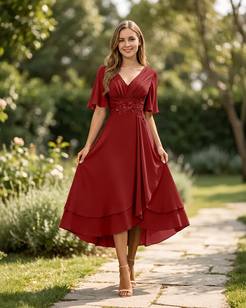 High-Low-Mother-of-the-Bride-Chiffon-Dress-with-V-Neck-Terracotta-1
