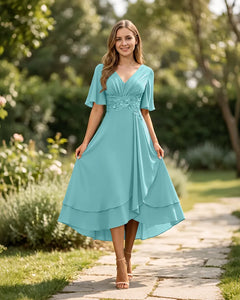 High-Low-Mother-of-the-Bride-Chiffon-Dress-with-V-Neck-Turquoise-1