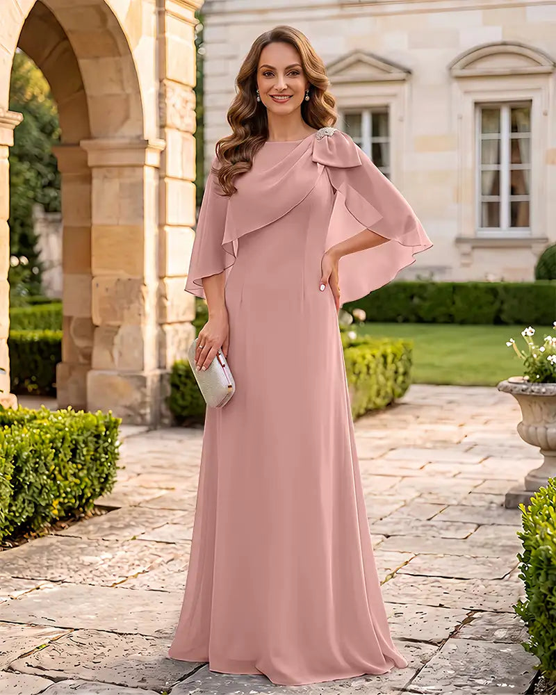 Cape Sleeves Mother of the Bride Dress with Shoulder Bow