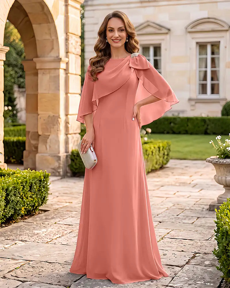 Cape Sleeves Mother of the Bride Dress with Shoulder Bow