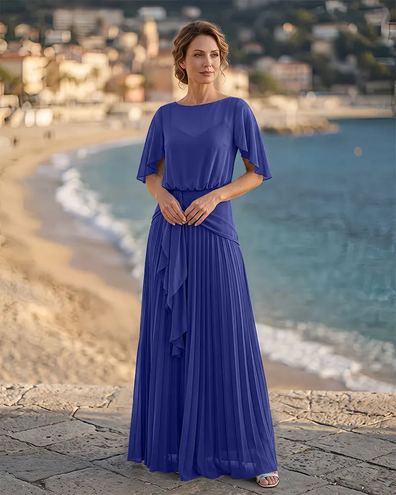 Boat Neck Mother of the Bride Dress with Flutter Sleeves