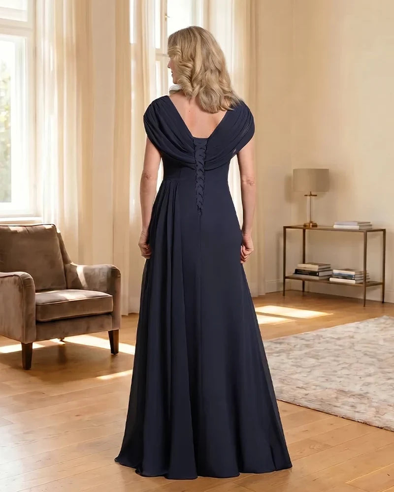 V-Neck Beaded Chiffon A-Line Mother of the Bride Dress