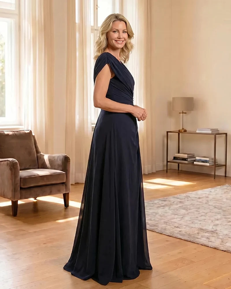 V-Neck Beaded Chiffon A-Line Mother of the Bride Dress