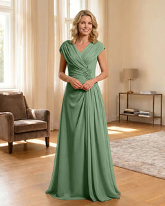 V-Neck Beaded Chiffon A-Line Mother of the Bride Dress