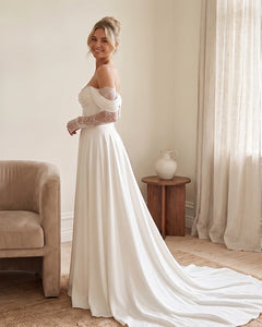 Off-the-Shoulder-Wedding-Dress-with-Lace-Sleeves-White-3