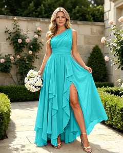 One-Shoulder-Chiffon-Slit-Mother-of-the-Bride-Dress-Turquoise-1