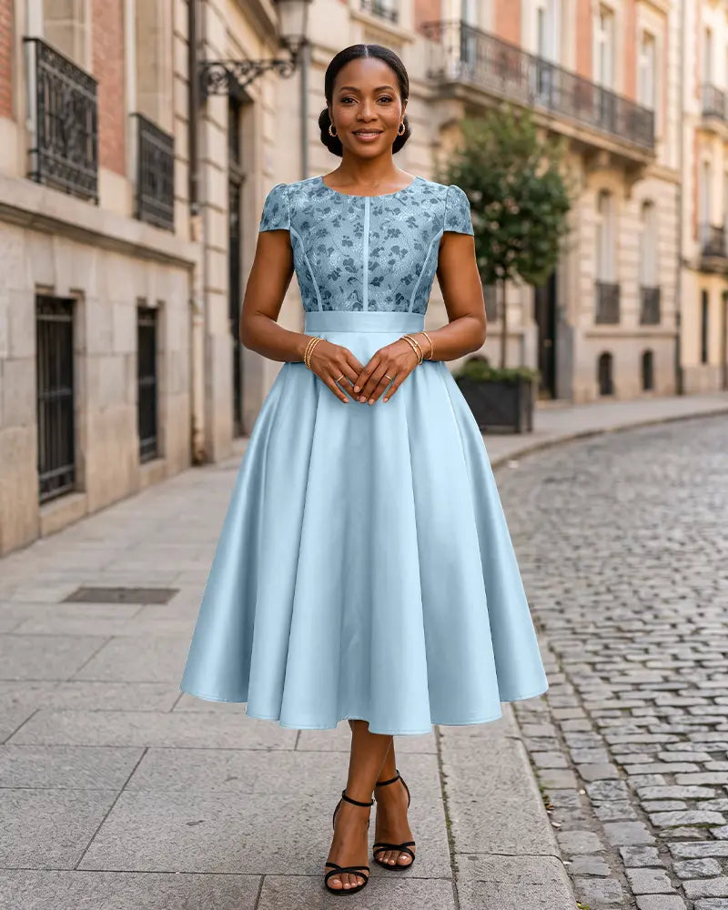 Round Neck Jacquard Bodice Mother of the Bride Dress