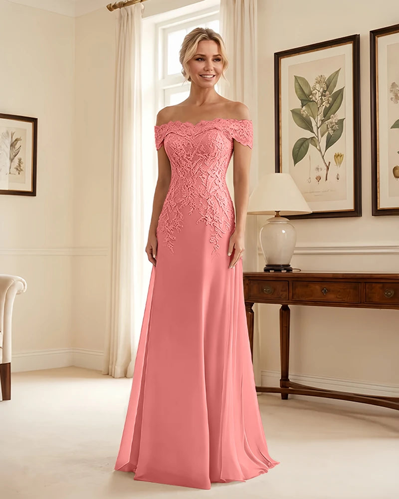 Off-the-Shoulder-Lace-Applique-Mother-of-the-Bride-Dress-Coral-1